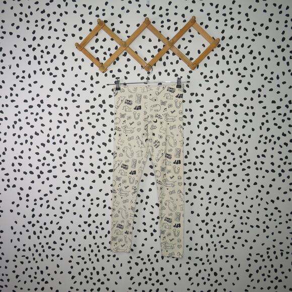Wonder Nation White Doodle Print Girls Casual Leggings - Picture 1 of 6